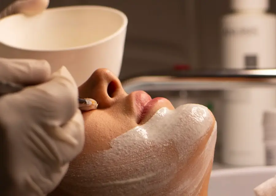 Medical facial with a treatment mask applied by brush